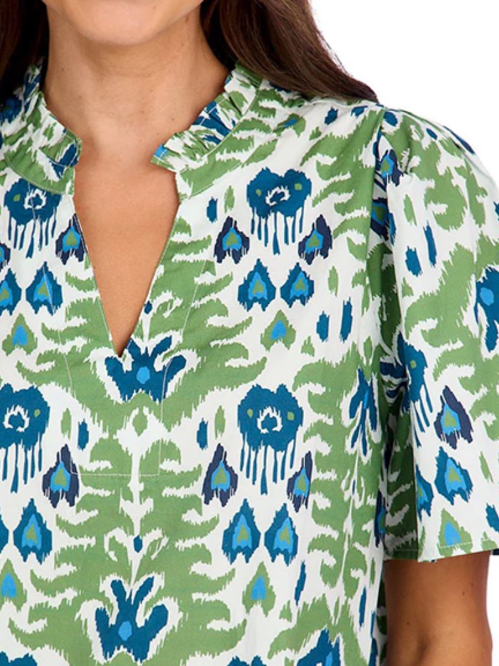 MUD PIE Short Sleeve Ikat Pattern Top | Size Medium